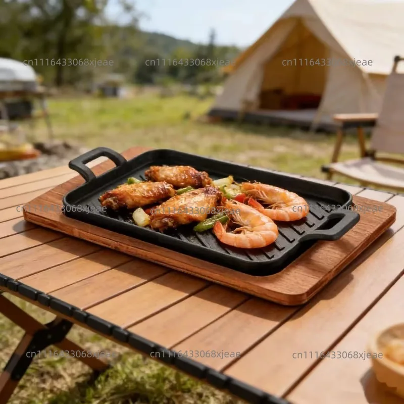 Cast Iron Rectangular Double Handle Induction Cooker Barbecue Steak Commercial Barbecue Cookware Cast Iron Cooking Utensils