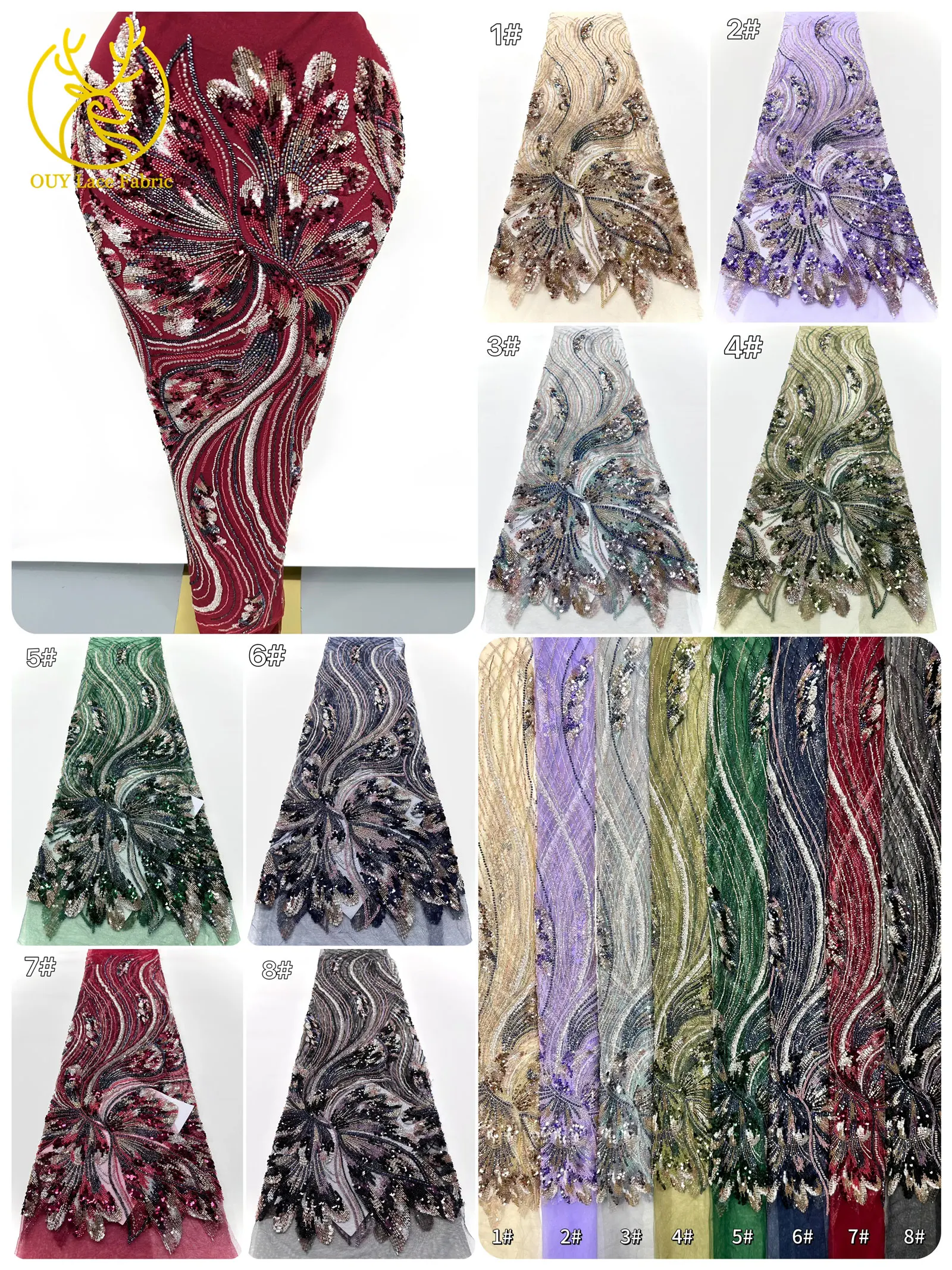 Delicata africana colorata perline pesanti tessuto di pizzo tulle 2025 tessuto di pizzo francese turco con paillettes per abiti da sposa da donna