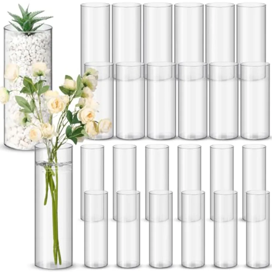 

24 Pcs 10 Inch Acrylic Clear Cylinder Vase Plastic Flower Vase Unbreakable Tall for Wedding Centerpieces Party Home Plants Bouq