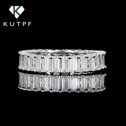 Rectangle Full Mossanite Ring 925 Sterling Silver Plated Gold 2*4mm Emerald Cut Diamond Rings Wedding Eternity Band For Women