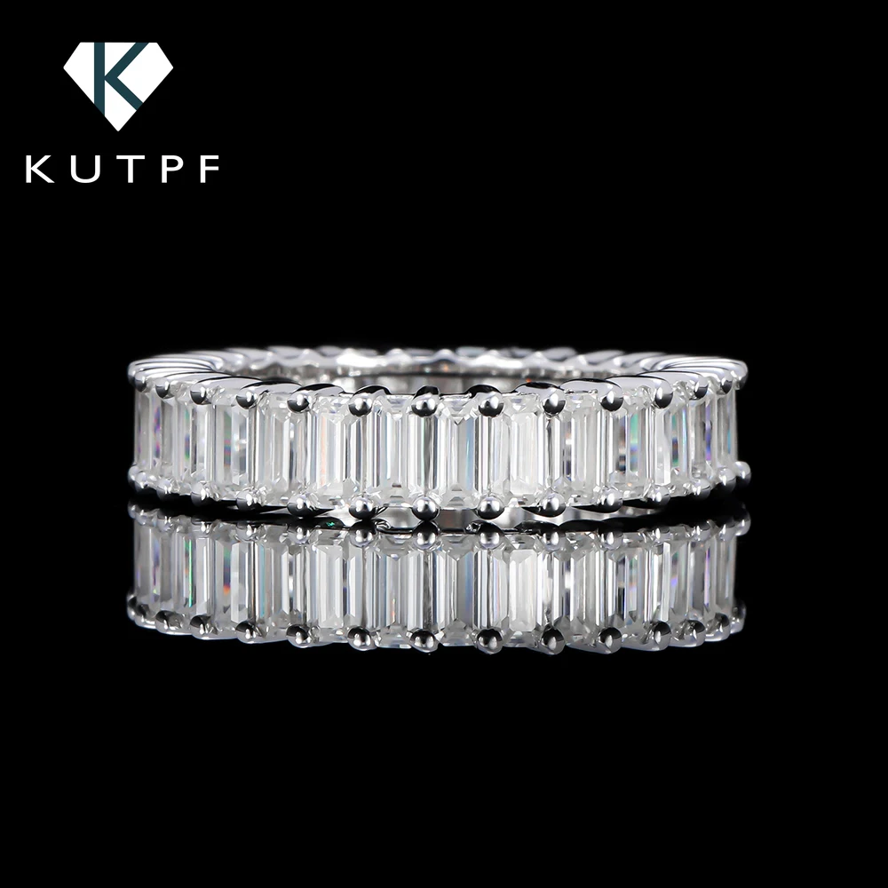 Prostokątny pierścionek z moissanitem 925 Sterling Silver Plated Gold 2 * 4mm Emerald Cut Diamond Rings Wedding Eternity Band For Women