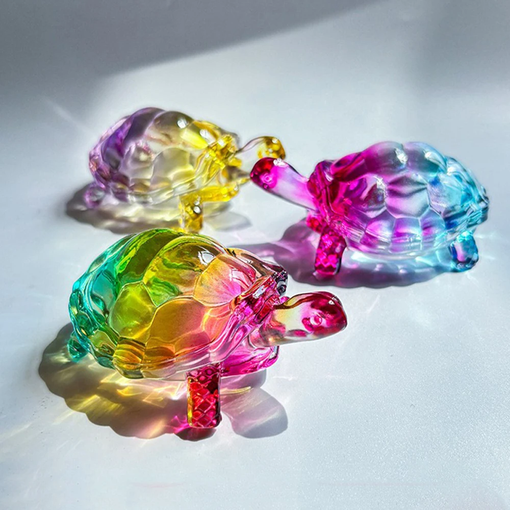 Lucky turtle ornament, crystal glass magical turtle statue light-catcher, Christmas gift mysterious power home office decoration