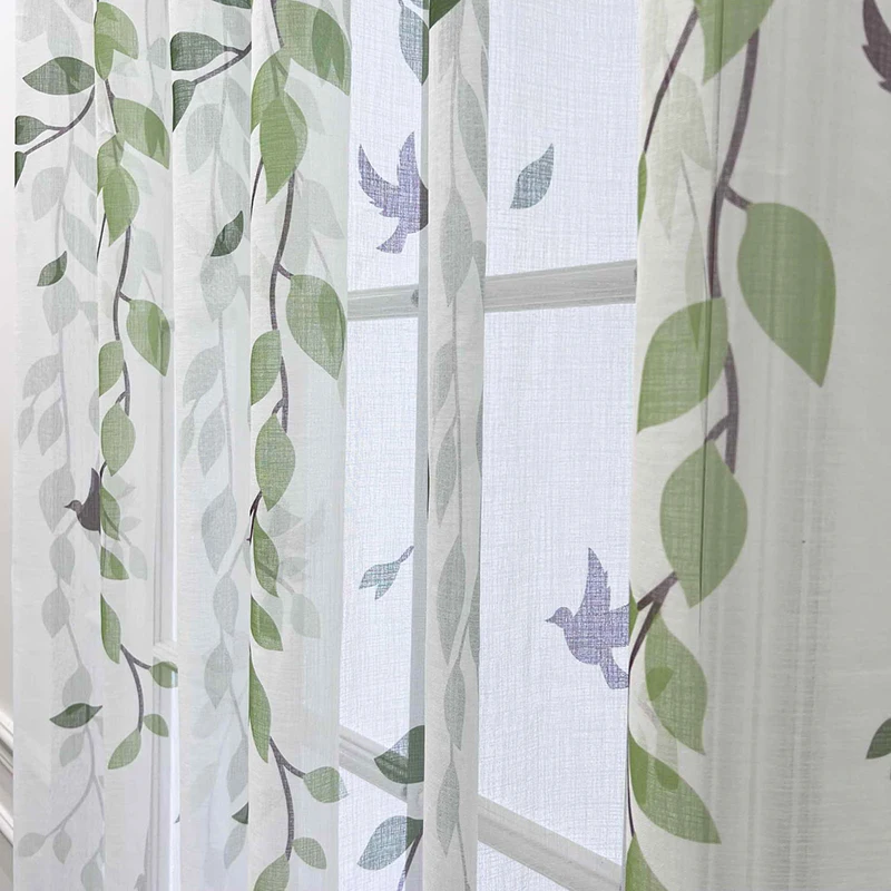 Field Green Vine Elegant Embroidered Transparent Sheer Tulle Curtain,Blinds,Bedroom,Living Room,Modern Home Decoration,Children