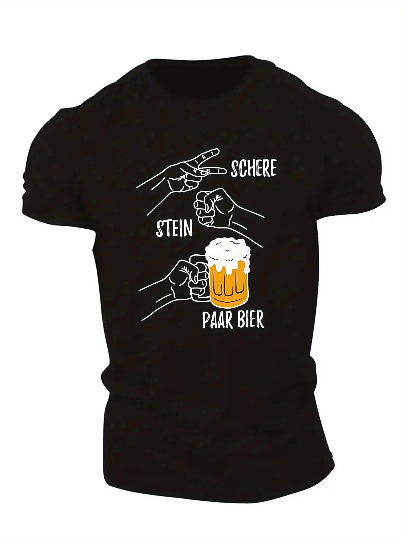 Fashion New Men's Schere Stein Paar Bier Funny Beer Lover Graphic T-Shirt German Humor Hand Gesture Print Short Sleeve Tee