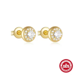 CANNER 925 Silver Round Classic Stud Earrings For Women 18K Gold Zircon Versatile Simple Ins Earrings Fine Jewelry Party Gift