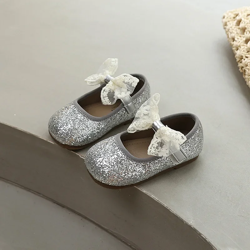 

Spring Autumn Kids Causal Leather Shoes Sweet Bowknot Girls Princess Sequins Shoes Elegant Children Fashion Ballet Flat Shoes