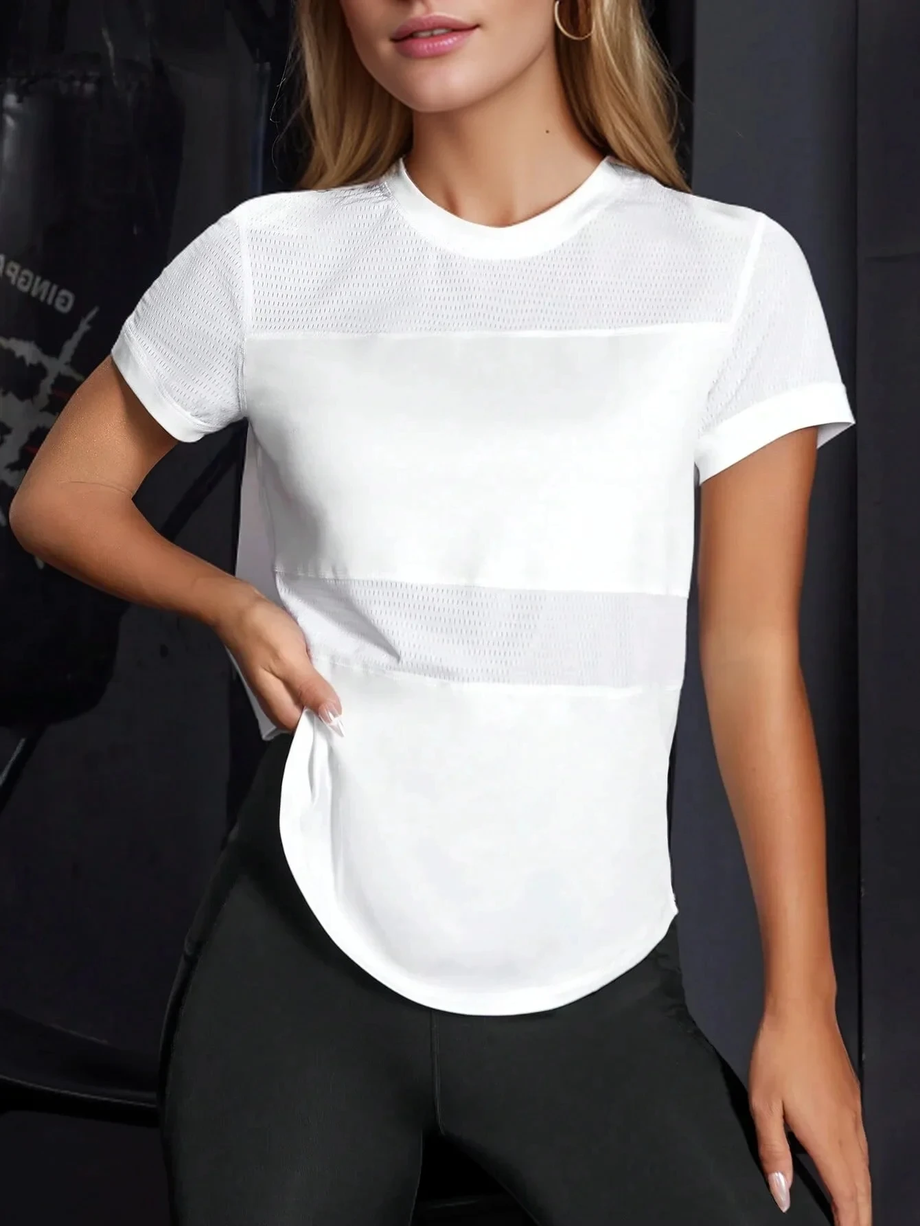 Women Plain Short Sleeve Cotton Breathable Mesh Sport T-Shirt Top Gym Slim Fit Yoga T Shirt