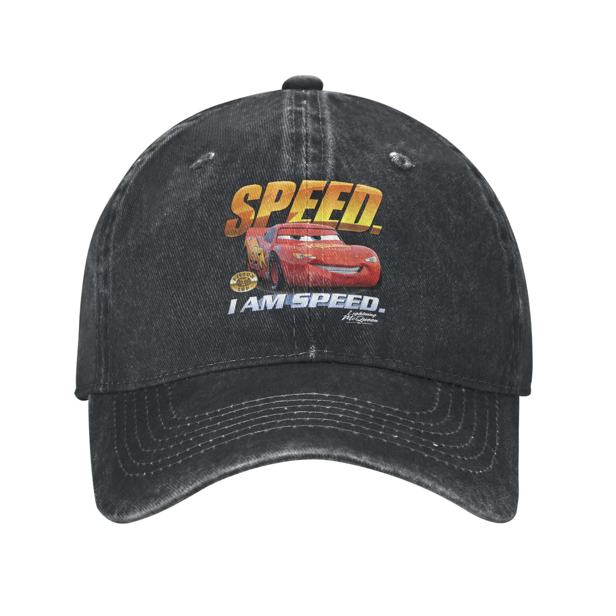 

Унисекс Pixar Cars Lightning McQueen Speed I Am Speed Кепки с принтом Модная потертая джинсовая бейсболка Регулируемая