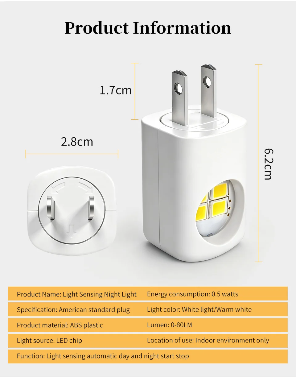 EU US Plug LED Night Light Dusk to Dawn Auto On/Off Warm/Cool White Night Lamp for Bedroom Hallway Stairs Kitchen Energy Saving