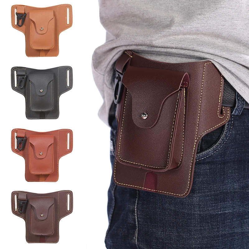 

PU Leather Men Phone Holster Case Belt Waist Bag Cellphone Loop Holster Outdoor Running Pouch Phone Pocket Cigarette Lighter Bag