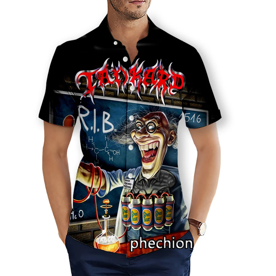 

phechion Summer Mens Short Sleeve Beach Shirts Tankard Band 3D Printed Casual Shirts Fashion Streetwear Men Tops X31