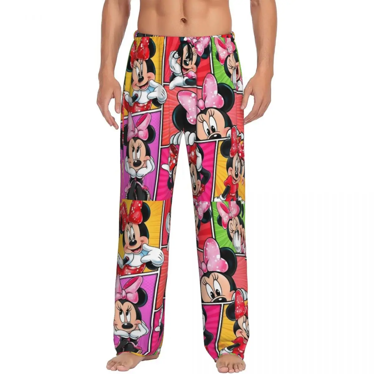 

Custom Minnie Mouse Anime Pajama Pants for Men Cartoon Manga Lounge Sleep Drawstring Sleepwear Bottoms with Pockets