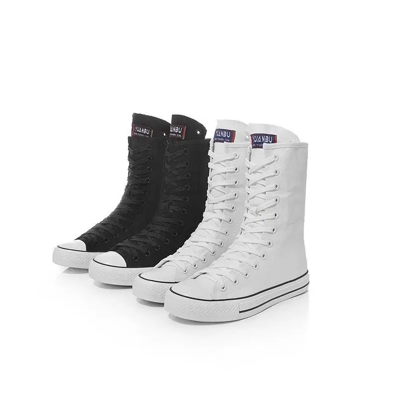 Women Shoes Canvas Casual High Top Shoes Long Boots Lace-Up Zipper Comfortable Flat Boots Sneakers Tenis De Mujer