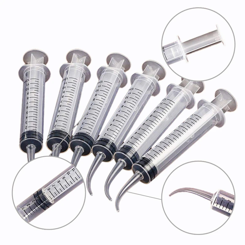 

10Pcs Disposable Dental Irrigation Syringe With Curved Tip 12cc Injector Teeth Whitening Instruments Oral Hygiene Care Tools