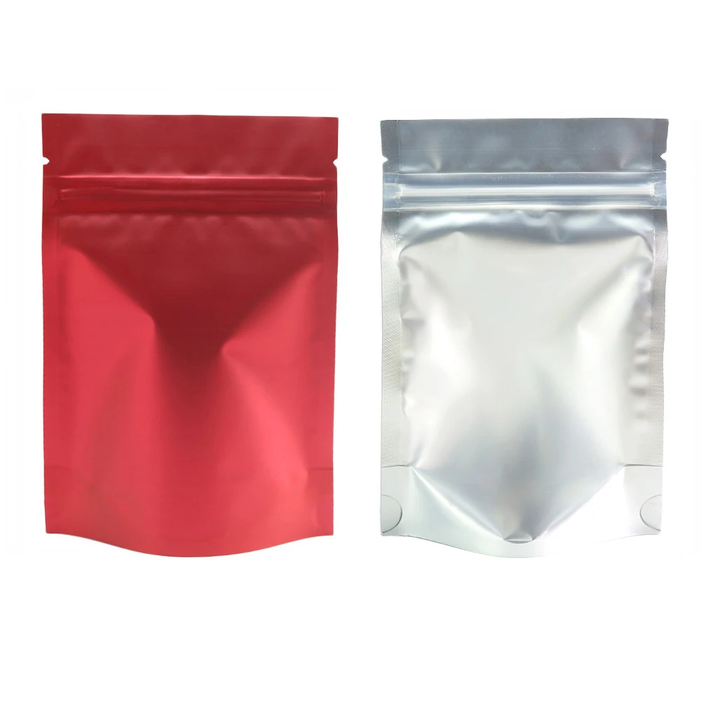 Coffee Bags High Quality 100 Pcs Matte Red Resuable Stand Up Mylar Plastic Ziplock Packaging Bags With Clear Side And Tear Notch