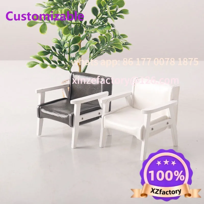Customizable 1:12 Dollhouse Mini Leather Sofa Chair Miniature Model Food  Hand DIY Home Decor Scale Life Scene Decoration