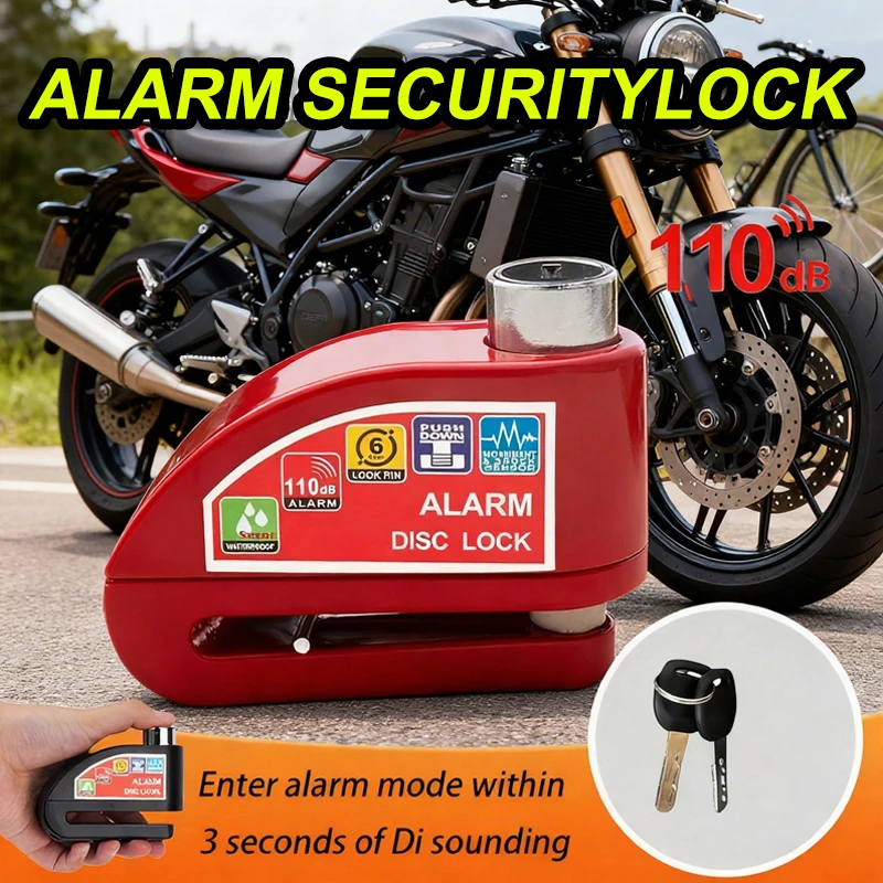 Waterproof Motorcycle Scooter Bicycle Disc Brake Lock Anti-Theft Alarm Lock Aluminum Alloy Safety Lock for Wheels and Vehicles
