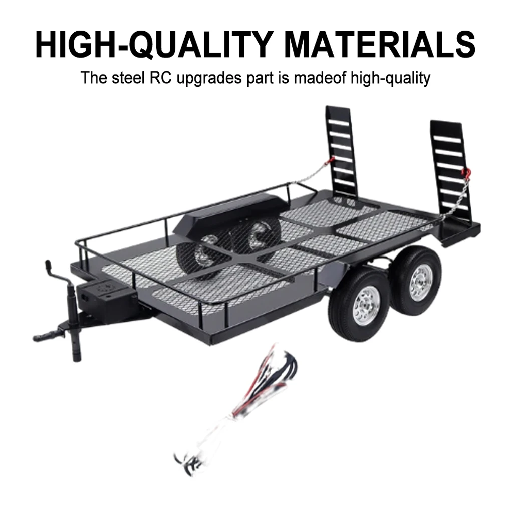 RCGOFOLLOW 1/10 Scale Single Axle Flatbed Heavy Duty Truck Trailer for RC Rock Truck Buggy TRX-4 TRX4 Axial SCX10 RC4WD D90 CC01