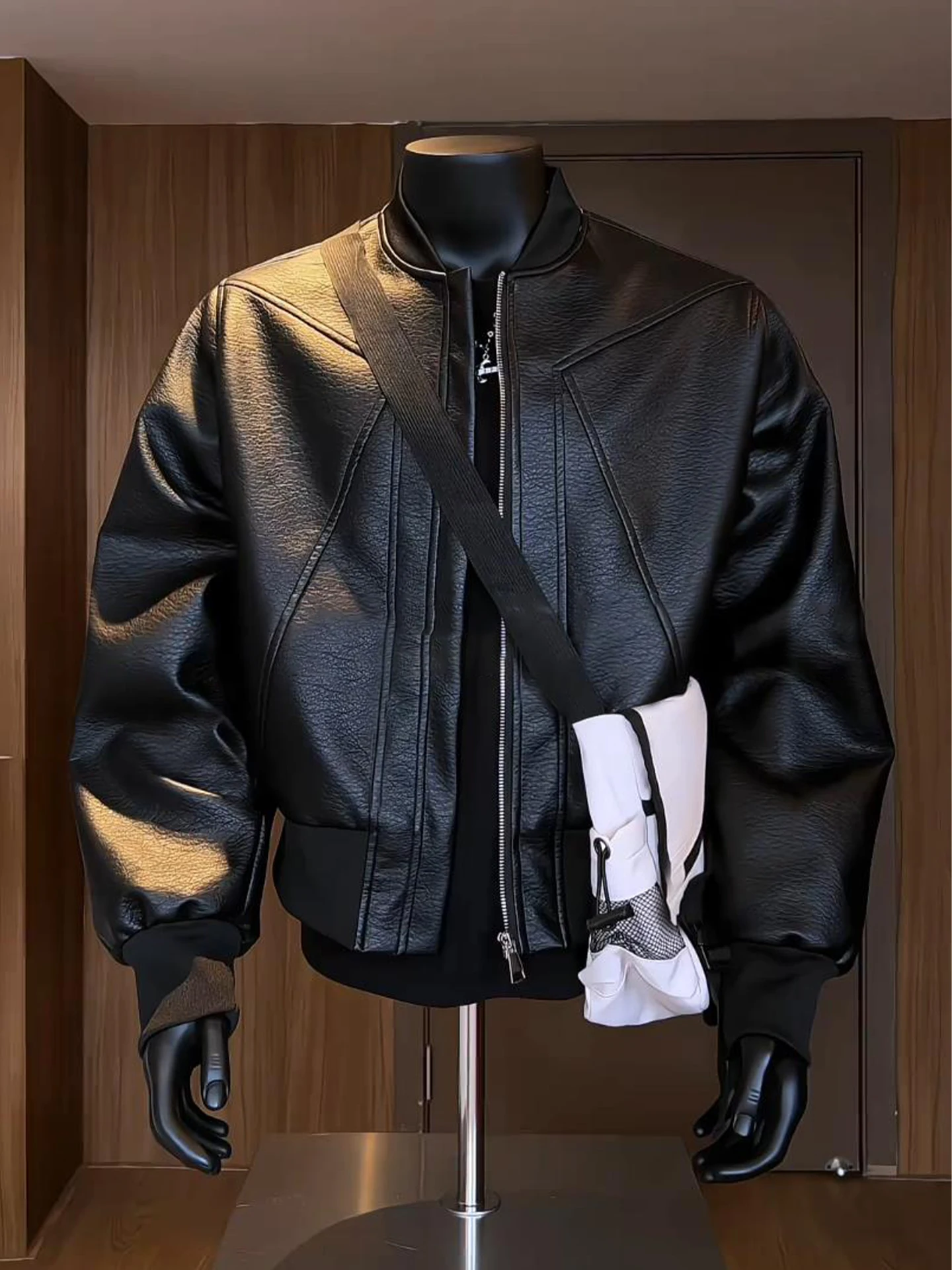 

Men's ort Biker Leather Jaet Flight Jaet American Sle Red Inner Baseball Outfit Metal Decorated Loose Fit Autumn Wear