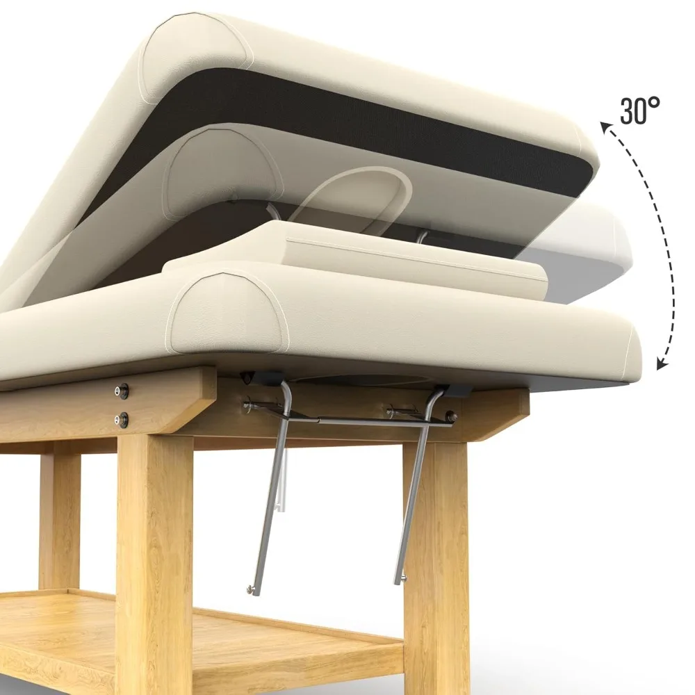 Mesa de masaje estacionaria ancha de madera para mesa de tratamiento, mesa de fisioterapia, cama Facial de Spa, cuero PU de 31,5 pulgadas de ancho × 75 pulgadas de largo