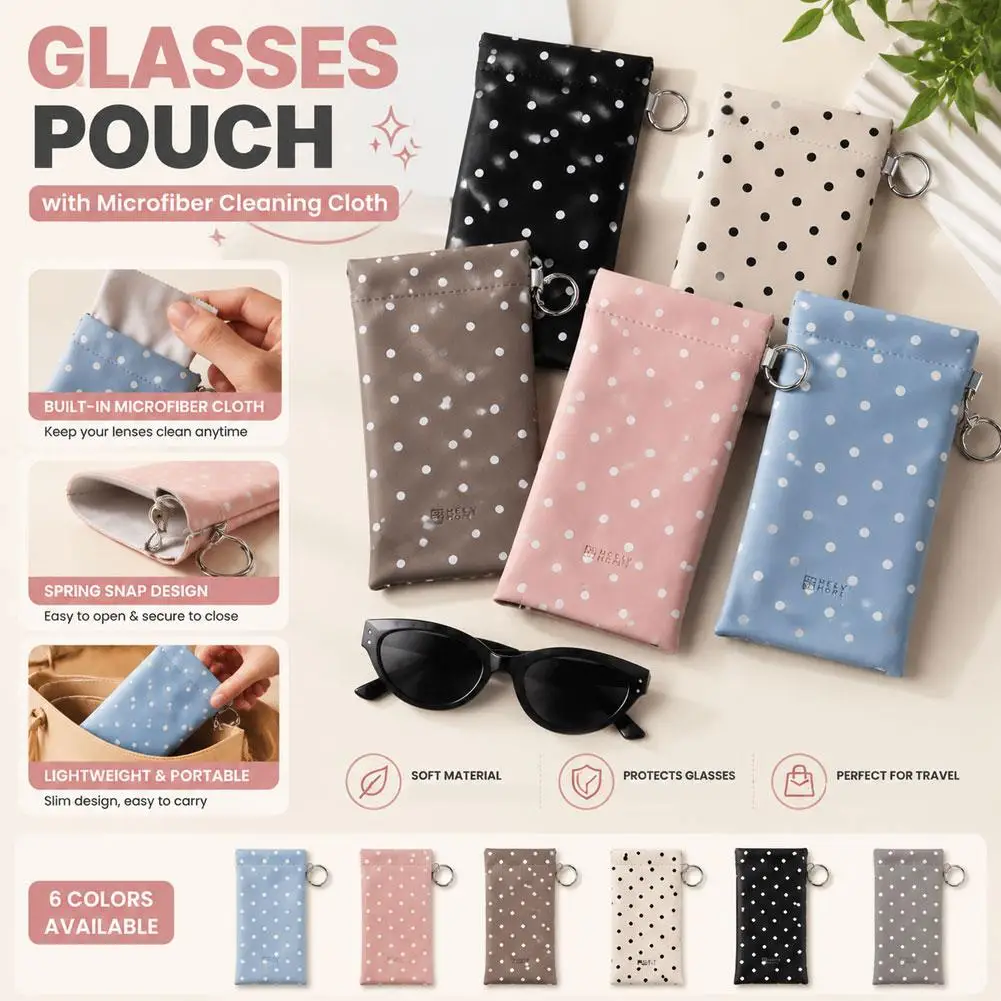 1pc Eyeglasses Case Stylish Polka Dot Auto-close Glasses Bag With Cleaning Cloth Sunglasses Pouch Portable Hanging Card Holder