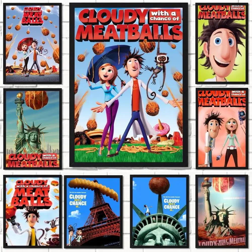 anime C-Cloudy with a Chance of Meatballs-S Poster Self Adhesive Wall Decor for Modern Home Cafe Office and Bar