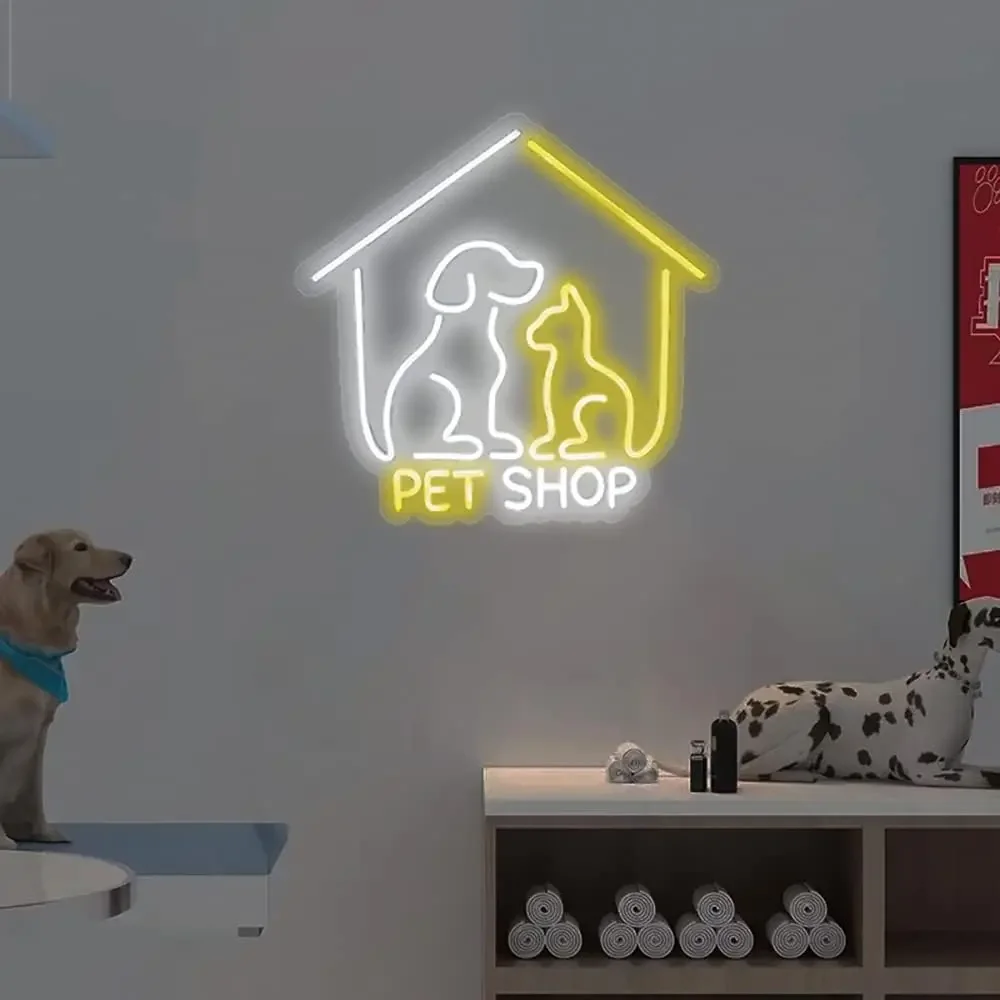 애완동물 가게 네온사인 LED 네온 조명 벽 장식 (맨케이브, 게임룸, 침실, 애완동물 가게, 남자아이 생일 선물, 어린이용, USB 전원)