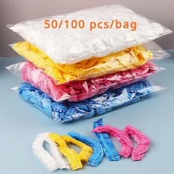 50/100PCS Disposable Shower Cap Elastic Plastic Thickened 42cm Waterproof Headgear for Spa Salon Hair Dye Women Elastic Hair Cap