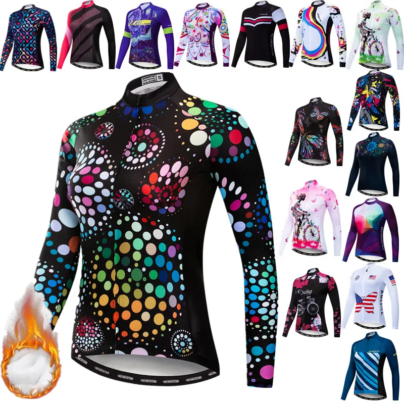 

Weimostar Winter Women's Thermal Cycling Jersey Long Sleeve Windproof Bicycle Shirts Warm Bike Clothing Tops Road Cycling Blouse