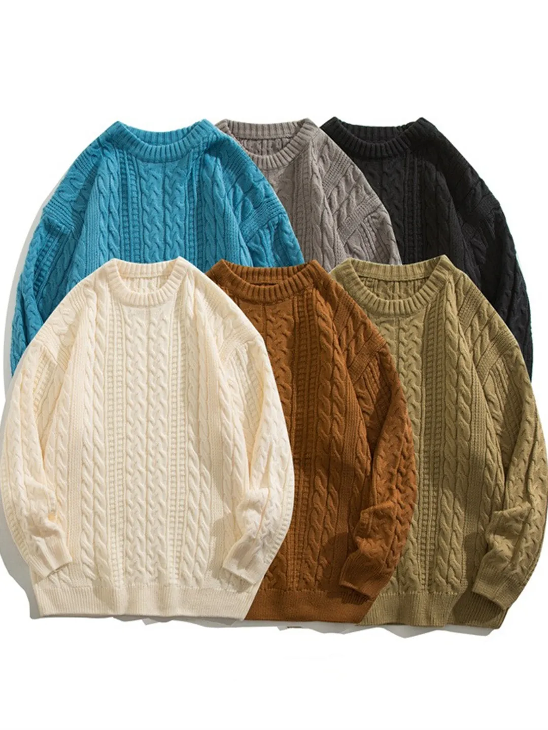 

Retro American Twisted Knit Sweater Men's Autumn Winter Warm Loose Korean Sle Trendy Couple Tops Youth Casual Wear