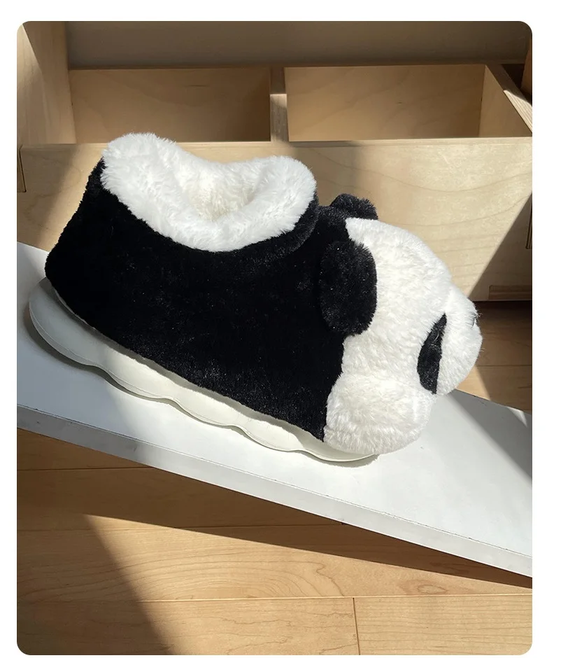 Cuddly panda slippers 2024 women new plush booties outdoor slipper woman cute furry home boots winter fuzzy room slippers 44 45