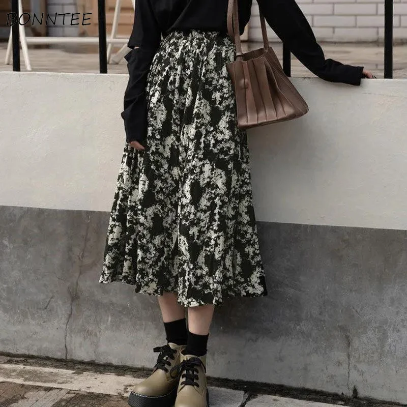 

Skirts Women Retro Ulzzang High Street Elegant Korean Style Basic A-line Daily Empire Mujer Student Holiday Ins New Collection