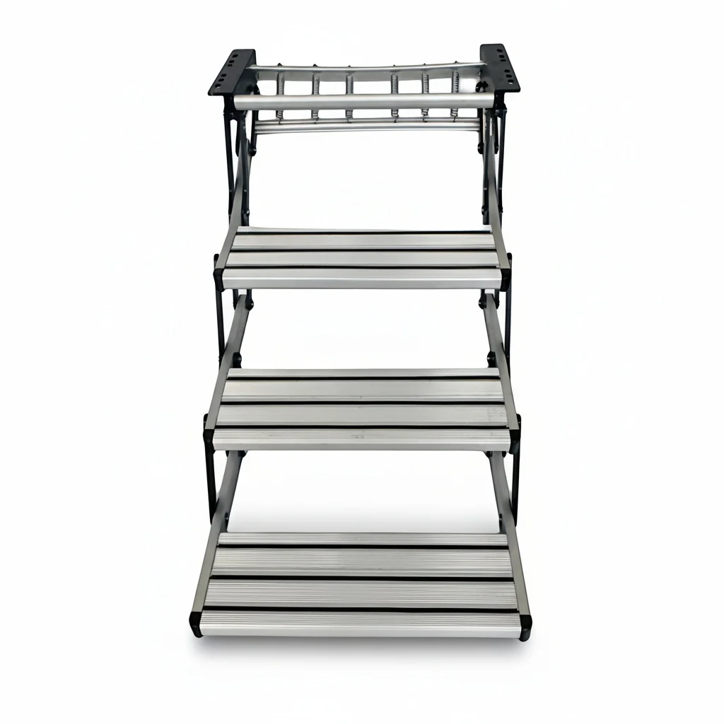 

Manual RV Steps, Anodized Aluminum Alloy 3-Step Entry, Widened Pedal Folding Stairs for Caravan, Motorhome and Trailer