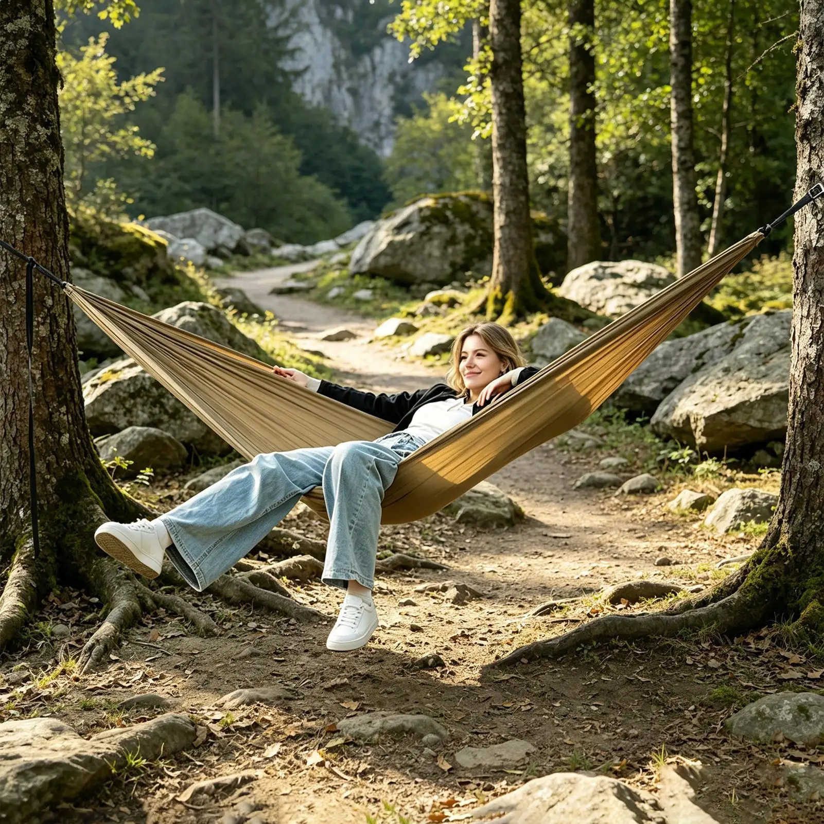 Double Hammock Adjustable Buckles Swing Bed Two Person Hammock Swing Chair For Camping Hiking Travel Picnic Backyard Patio Porch