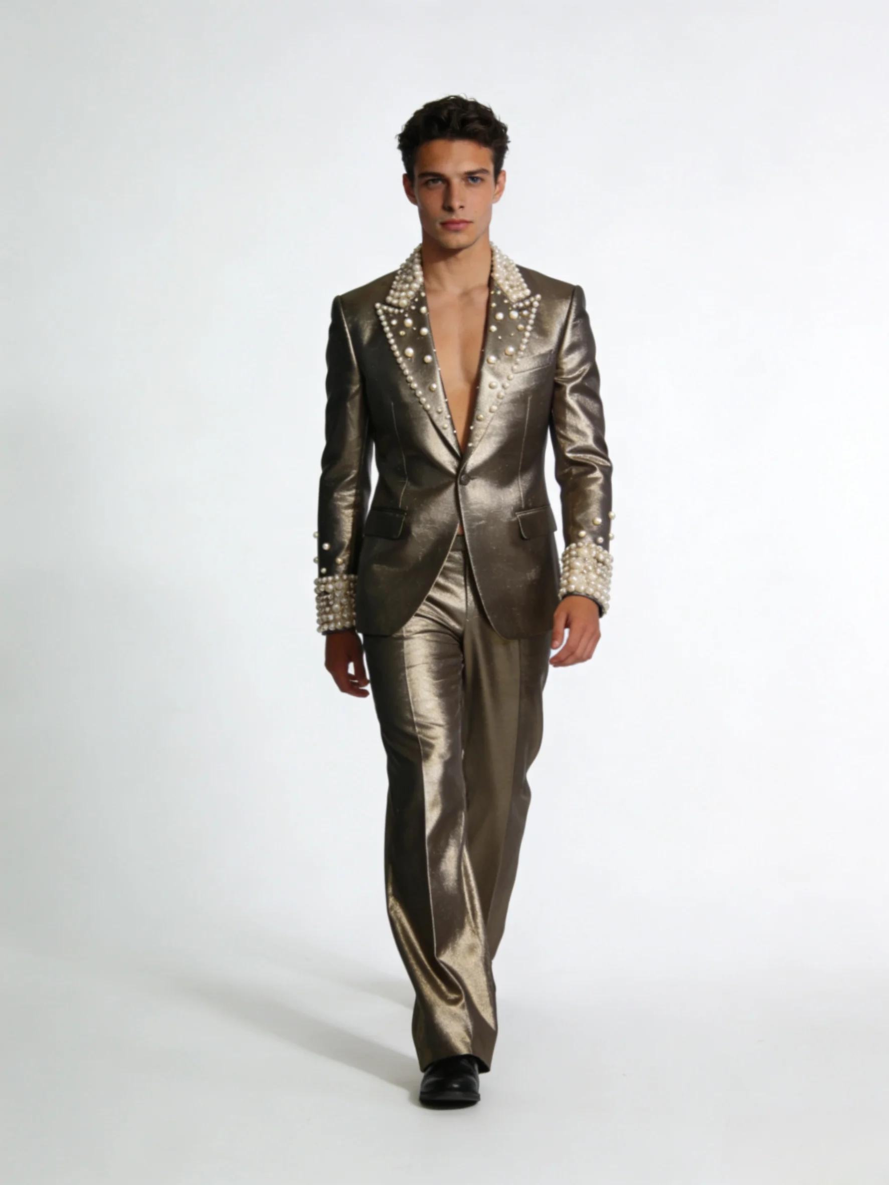 

Glitter Pearls Men Suit Set 2 Pcs Blazer+Pants Trousers Wedding Tuxedos Formal Office Business Jacket Coat Customized