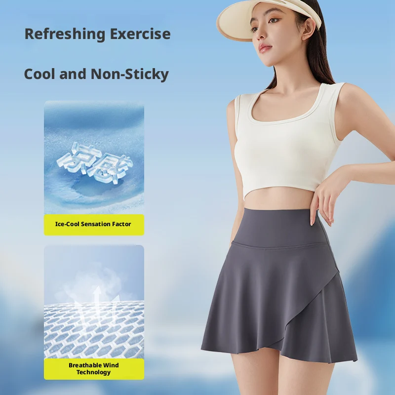 High Waist Ice Silk Skort for Women Summer Quick Dry Active Skirt Anti-rollaway Ideal for Yoga Tennis & Badminton