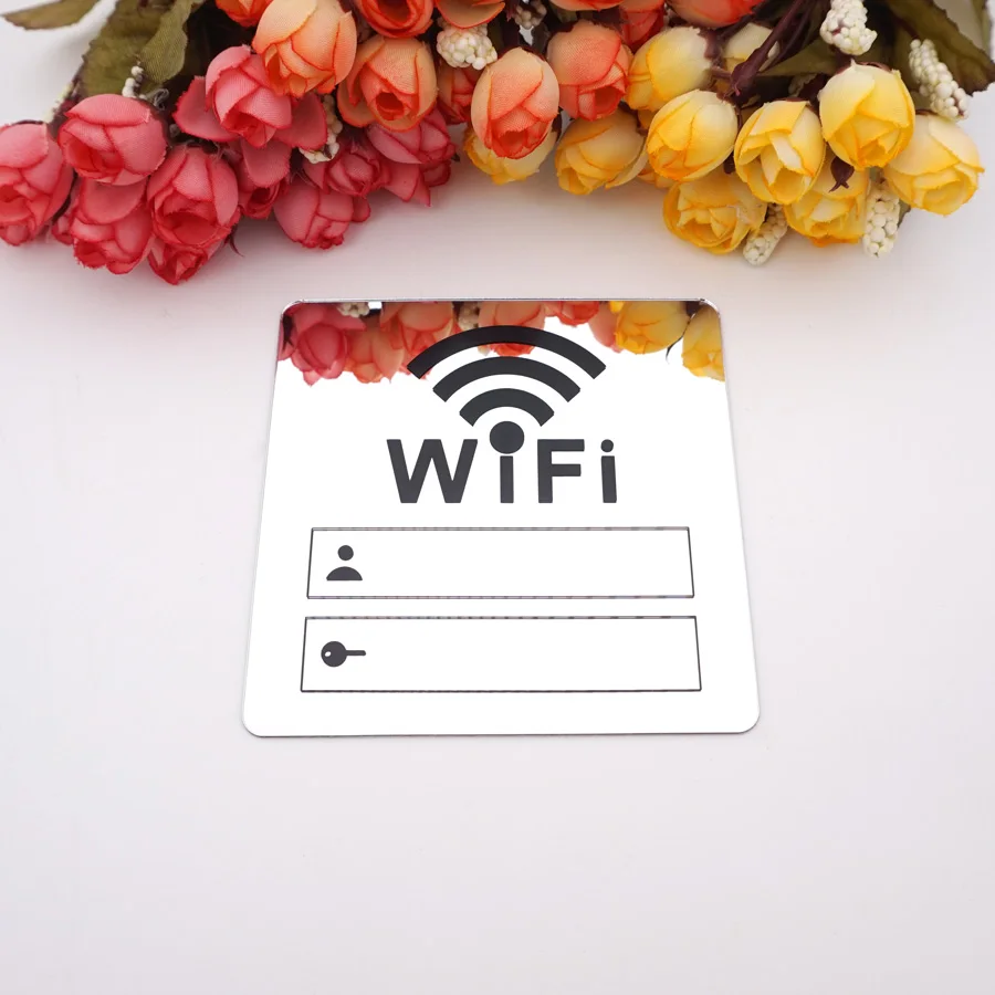 Acrylic Mirror WiFi Sign Sticker for Public Places House Shops Handwriting Account and Password Wifi Notice Board Signs