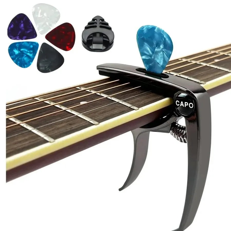 7Pcs Guitar Capo For Acoustic And Electric Guitar, 3 in 1 Capo With Pick Holder, Pin Puller and 5 Guitar Picks, Ukulele Capo