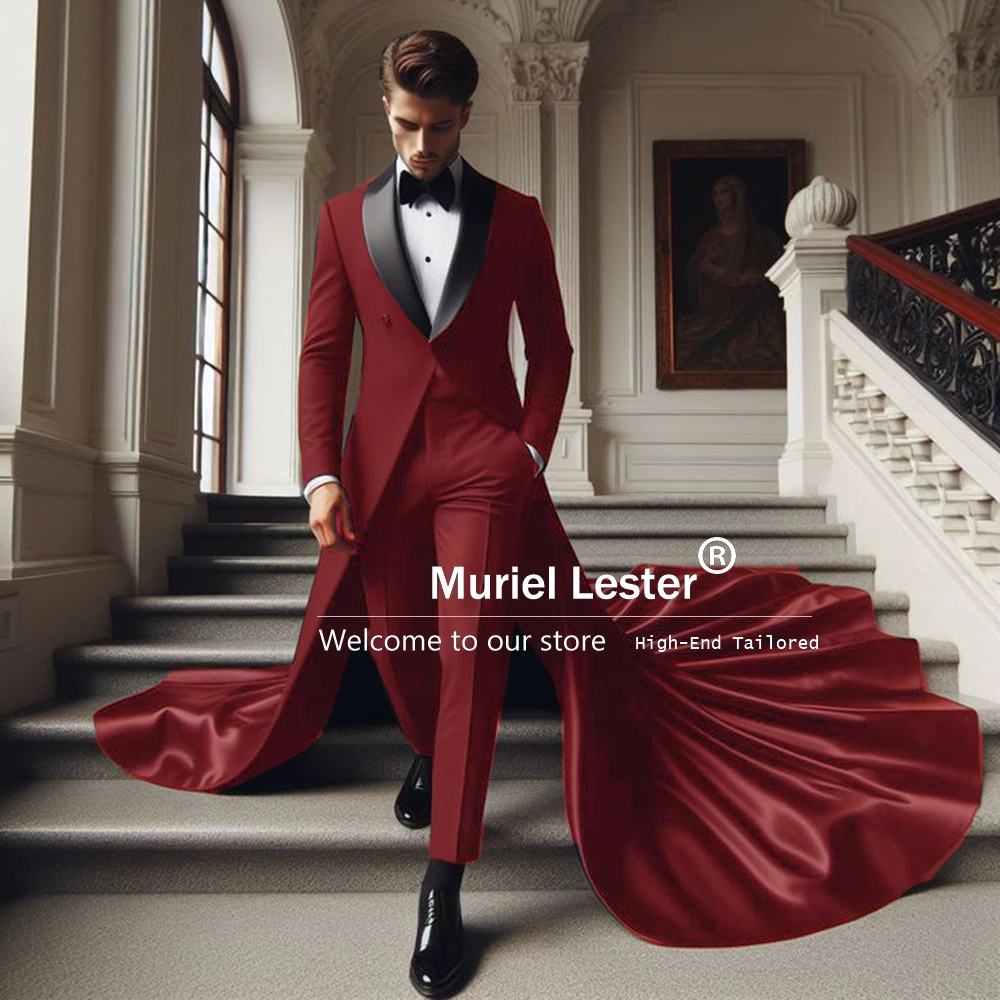 Male Fashion Navy Pants Suit Men Single Breasted Coat Long Formal Groom Tuxedos 2 Pieces Groom Tuxedos Formal Party Dinner Dress