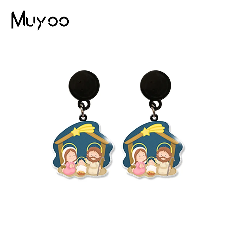 2023 New Arrival Fashion Virgin Mary and Jesus Holy Jesus's Birth Handcuff Epoxy Acrylic Resin Drop Dangle Earrings