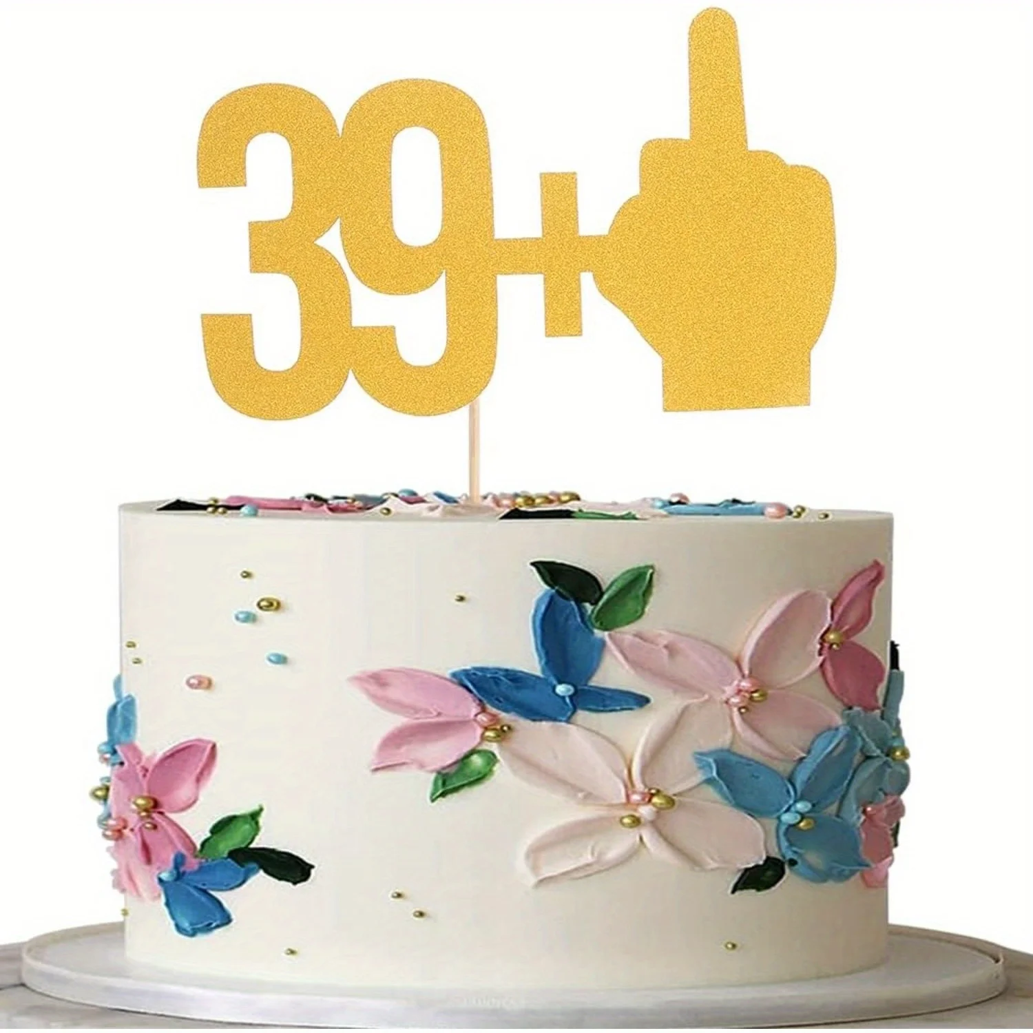 1 Stück goldener Glitzer-Kuchenaufsatz – Premium 39+1 Geburtstagsdekoration mit Bonus-Glitzer-Anhänger für Jubiläumshochzeiten – Detail 1