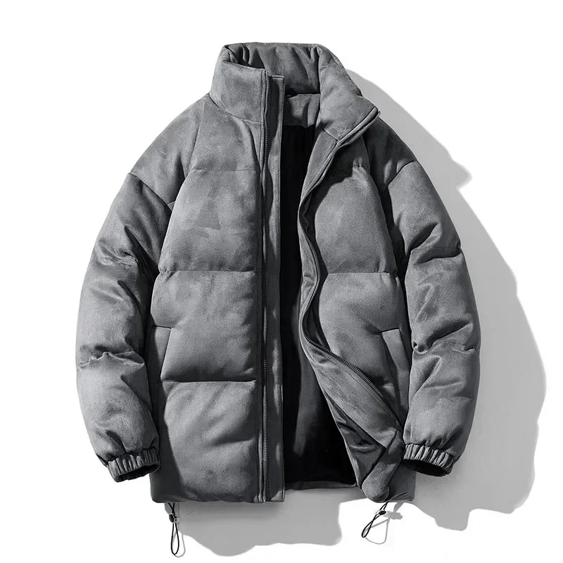 Veste matelassurera en faux daim pour homme, manteau monochrome chaud, parkas rétro, streetwear surdimensionné, divers documents, veste à bulles, hiver, nouveau, 2024