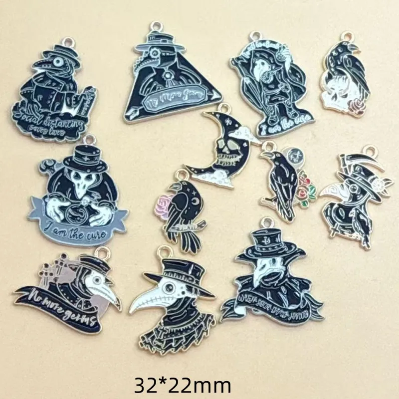 10pcs Gothic Style Moon Skull Crow Enamel Charms DIY Jewelry Making Earring Necklace Bracelet Keychain Pendants Accessories