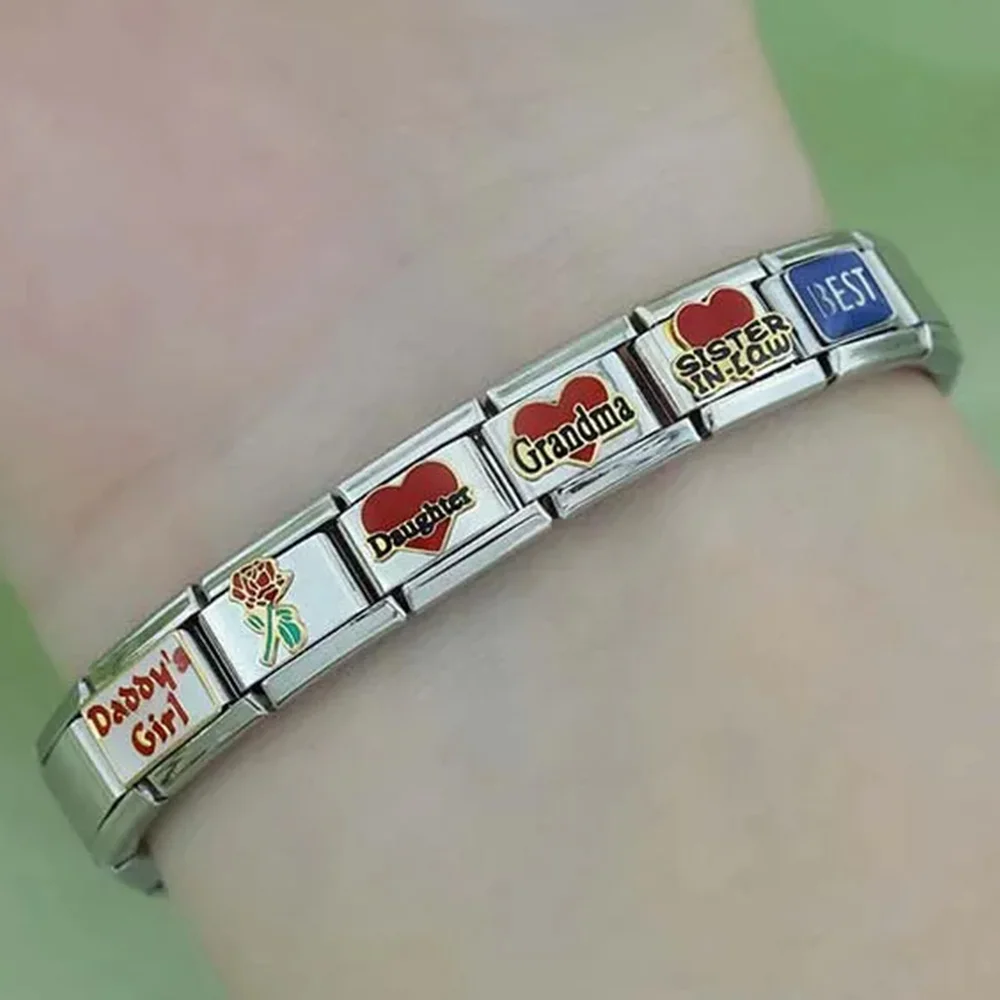 Sister Mom Dad Son Daughter Love Family Series Italian Charm Link Fit 9mm Stainless Steel Module Bracelet DIY Jewelry Wholesale