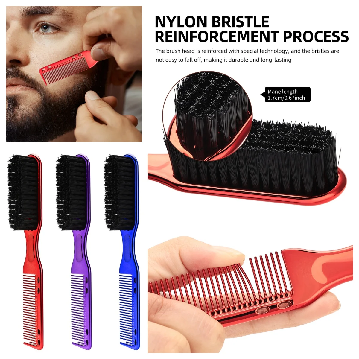 

6 color Barber Multi Functional Beard Comb Two-sided Men's Shaving Brush Beard Brushes Salon Hairdressing Hair Styling Tool