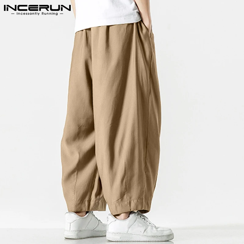 Summer Men Wide Leg Pants Drawstring Joggers Plain High Street Man Casual Trousers Baggy Fashion Harem Pants S-5XL INCERUN 2024