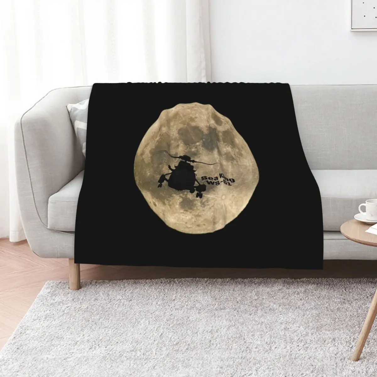 Sea King WS-61 Silhouetted against a Full Moon Throw Blanket Men's Soft Warm Throw Blanket for Couch