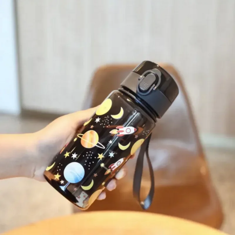 Tasse en plastique imprimée en 3D de 400ml, espace de dessin animé/voiture/poisson/motif, bouteille d'eau Portable, tasse de paille mignonne, anti-fuite