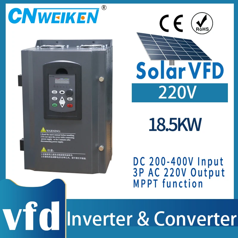 Solar VFD DC200-400V to 3PH 220V 18.5/22/30KW Variable Solar Frequency Drive Converter for Motor Speed Control Inverter