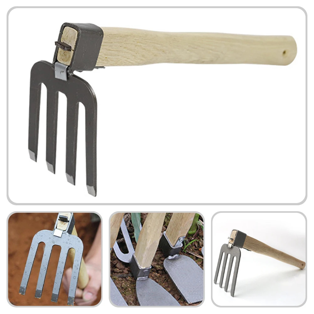 

Garden Rake Cultivator H Hoe Wood Steel Heavy Duty Portable Long H For Excavation Weeding Soil Loosening Aeration